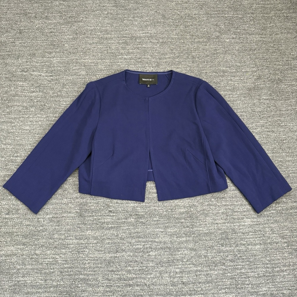Lafayette 148 Jacket Women 14 Blue Crop Wool Stretch Bolero Career Formal Preppy